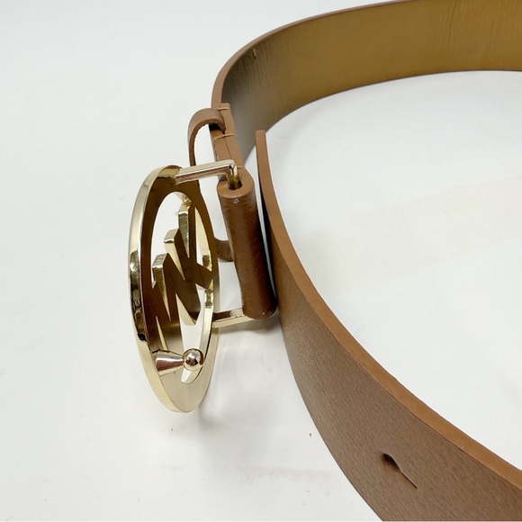 Michael Kors Brown Leather Belt Large – Gold MK Logo Buckle, Genuine Leather - Picture 12 of 16